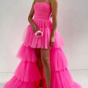 Pink high low tulle prom dress formal dress